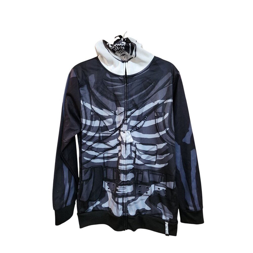 Fortnite Skeleton Graphic Zip Up Hoodie Black White Skull Design youth size XXL